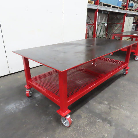 NEW 96"x 48"x 34"H - 1/2" Top Steel Top Rolling Work Bench Welding Table W/Shelf