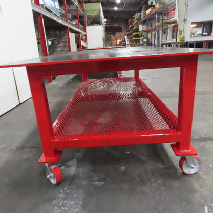 NEW 96"x 48"x 34"H - 1/2" Top Steel Top Rolling Work Bench Welding Table W/Shelf