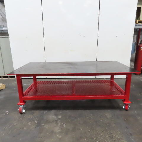 NEW 96"x 48"x 34"H - 1/2" Top Steel Top Rolling Work Bench Welding Table W/Shelf