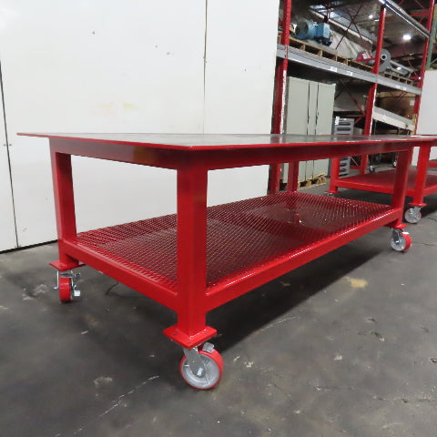 NEW 96"x 48"x 34"H - 1/2" Top Steel Top Rolling Work Bench Welding Table W/Shelf