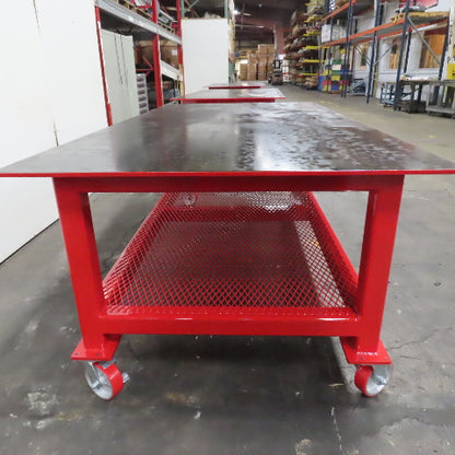 NEW 96"x 48"x 34"H - 1/2" Top Steel Top Rolling Work Bench Welding Table W/Shelf
