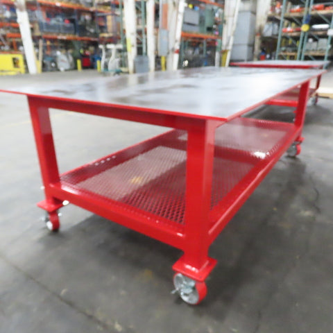 NEW 96"x 48"x 34"H - 1/2" Top Steel Top Rolling Work Bench Welding Table W/Shelf