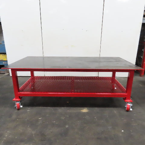 NEW 96"x 48"x 34"H - 1/2" Top Steel Top Rolling Work Bench Welding Table W/Shelf