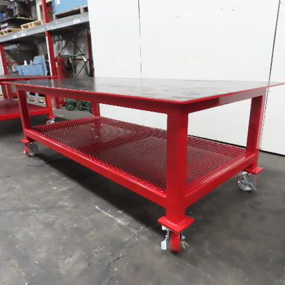NEW 96"x 48"x 34"H - 1/2" Top Steel Top Rolling Work Bench Welding Table W/Shelf