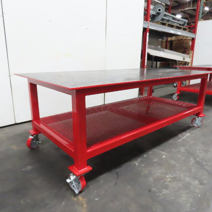 NEW 96"x 48"x 34"H - 1/2" Top Steel Top Rolling Work Bench Welding Table W/Shelf