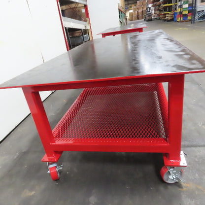 NEW 96"x 48"x 34"H - 1/2" Top Steel Top Rolling Work Bench Welding Table W/Shelf