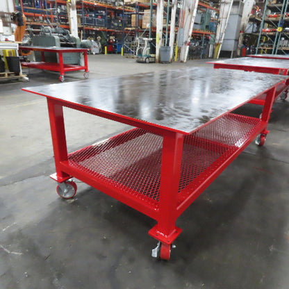 NEW 96"x 48"x 34"H - 1/2" Top Steel Top Rolling Work Bench Welding Table W/Shelf