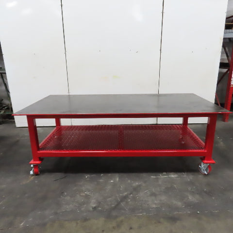 NEW 96"x 48"x 34"H - 1/2" Top Steel Top Rolling Work Bench Welding Table W/Shelf