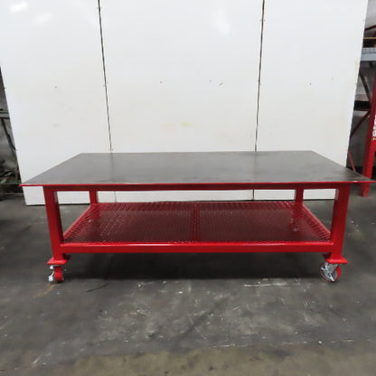 NEW 96"x 48"x 34"H - 1/2" Top Steel Top Rolling Work Bench Welding Table W/Shelf