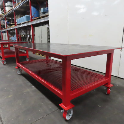 NEW 96"x 48"x 34"H - 1/2" Top Steel Top Rolling Work Bench Welding Table W/Shelf