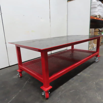 NEW 96"x 48"x 34"H - 1/2" Top Steel Top Rolling Work Bench Welding Table W/Shelf