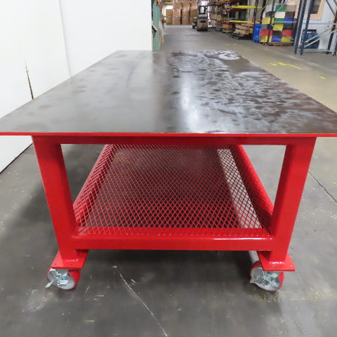 NEW 96"x 48"x 34"H - 1/2" Top Steel Top Rolling Work Bench Welding Table W/Shelf
