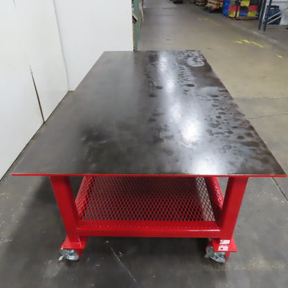NEW 96"x 48"x 34"H - 1/2" Top Steel Top Rolling Work Bench Welding Table W/Shelf