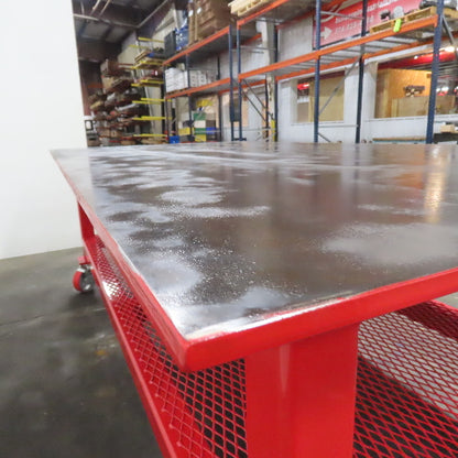 NEW 96"x 48"x 34"H - 1/2" Top Steel Top Rolling Work Bench Welding Table W/Shelf
