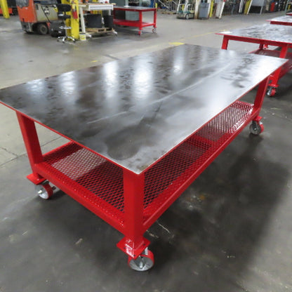 NEW 96"x 48"x 34"H - 1/2" Top Steel Top Rolling Work Bench Welding Table W/Shelf