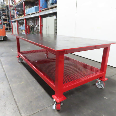 NEW 96"x 48"x 34"H - 1/2" Top Steel Top Rolling Work Bench Welding Table W/Shelf