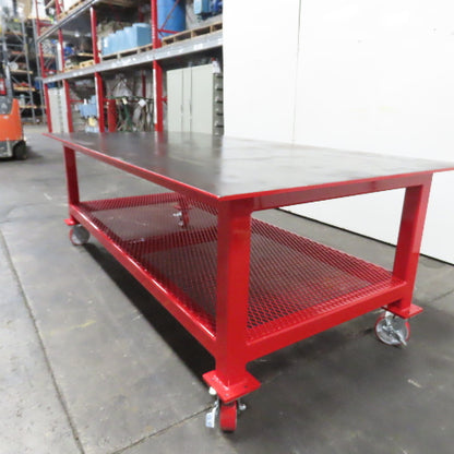 NEW 96"x 48"x 34"H - 1/2" Top Steel Top Rolling Work Bench Welding Table W/Shelf