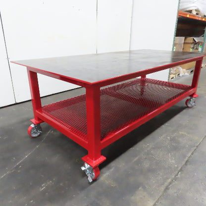 NEW 96"x 48"x 34"H - 1/2" Top Steel Top Rolling Work Bench Welding Table W/Shelf