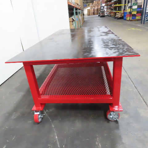 NEW 96"x 48"x 34"H - 1/2" Top Steel Top Rolling Work Bench Welding Table W/Shelf