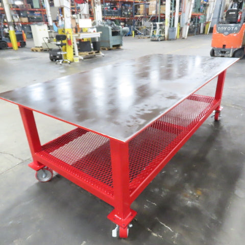 NEW 96"x 48"x 34"H - 1/2" Top Steel Top Rolling Work Bench Welding Table W/Shelf