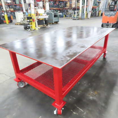 NEW 96"x 48"x 34"H - 1/2" Top Steel Top Rolling Work Bench Welding Table W/Shelf