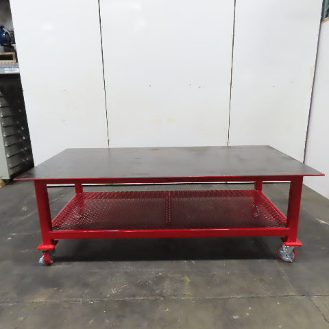 NEW 96"x 48"x 34"H - 1/2" Top Steel Top Rolling Work Bench Welding Table W/Shelf