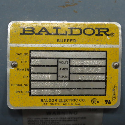 Baldor 330B 3/4HP Pedestal Buffer Grinder W/ Stand 208-230/460V 3Ph 3000/3600RPM