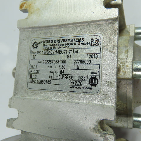 Nord SK1SIS40VH-IEC71-71L/4 1/2HP AC Gear Motor 3Ph 230/460V 184RPM 7.5:1 Ratio