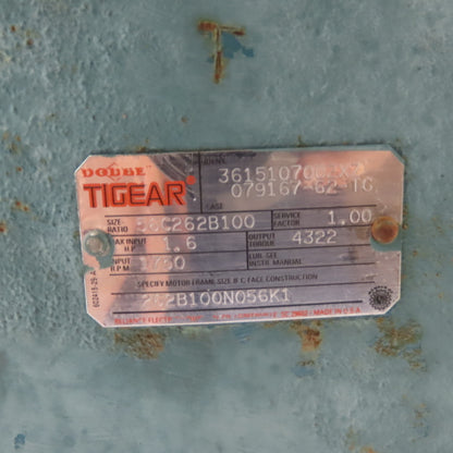 Dodge Tigear 262B100N056K1 3/4HP AC Gear Motor 100:1 Ratio 230/460V 3Ph 17.25RPM
