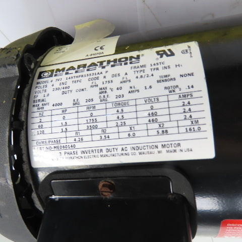 Grove Gear FHMQ226-2 25:1 Ratio Gear Motor 1.5HP 3Ph 230/460V 70RPM