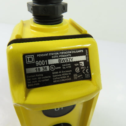 Square D 9001BW92Y 2-Button UP/DOWN Pendant Control Station 600VAC NEW
