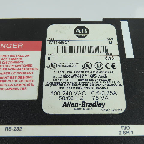 Allen-Bradley 2711-B6C1 Panelview 600 Ser C FRN 3.15 RevB HMI Operator Interface