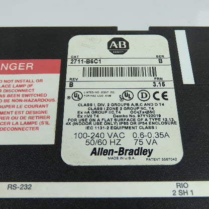 Allen-Bradley 2711-B6C1 Panelview 600 Ser C FRN 3.15 RevB HMI Operator Interface