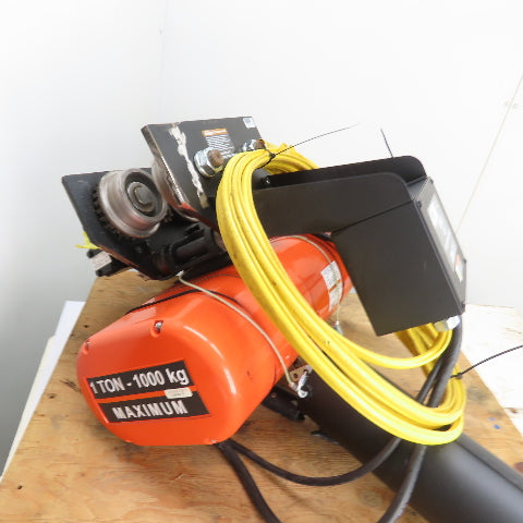 CM Lodestar Model L 1 Ton 2000LB Electric Chain Hoist 20' Lift 16FPM W/ Trolley