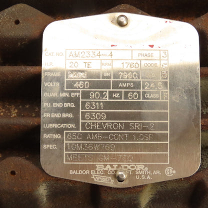 Baldor 10M36W769 20HP AC Electric Motor 460V 3Ph 1760RPM 286U Frame