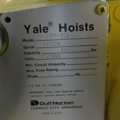 Yale KEL1/2-10LG15S1 1/2 Ton 1000LB Electric Chain Hoist 230/460V 3Ph 10' Lift