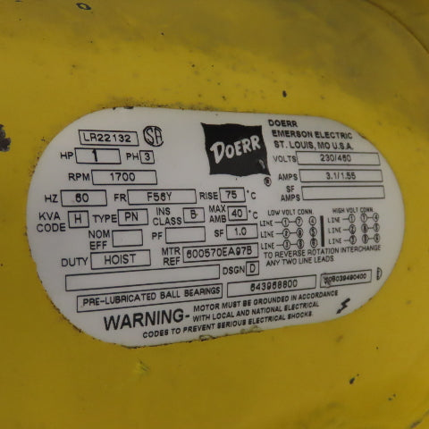Yale KEL1/2-10LG15S1 1/2 Ton 1000LB Electric Chain Hoist 230/460V 3Ph 10' Lift