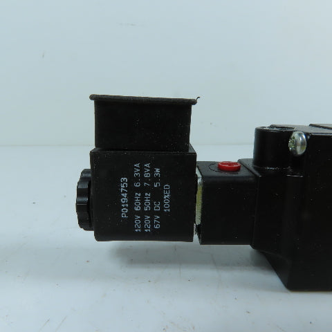 Parker P0194753 B521ACB53C 4-Way Double Solenoid Pneumatic Valve 120VAC/67VDC