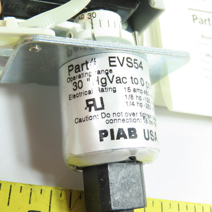 PIAB EVS54 Adjustable Vacuum Switch 0 To 30" Hg VAC 15A 480VAC NEW