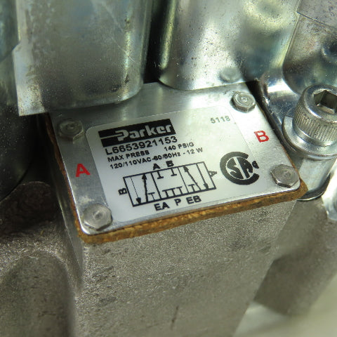 Parker L6653921153 3-Position Solenoid Pneumatic Control Valve 110/120VAC NEW