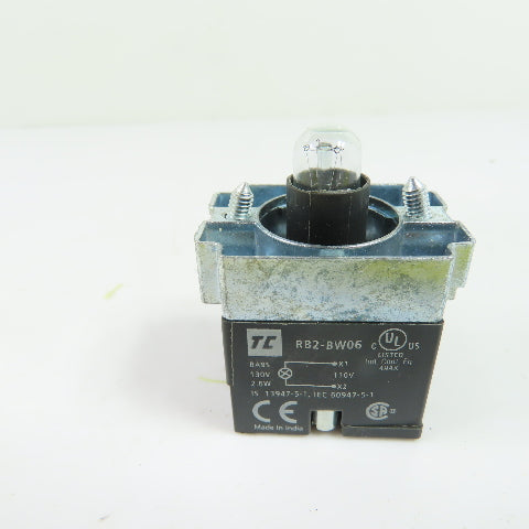 TC RB2-BW06 BA9S Pilot Light Lamp Base Module w/ Bulb 130V