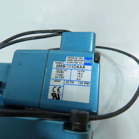 MAC 250B-111CAAA 58D-32-111CA 3/2-Way Single Solenoid Valve 120VAC/24VDC 150PSI