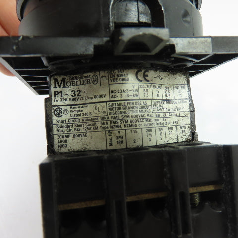 Moeller P1-32 32A 3-Pole Manual Motor Controller Disconnect Switch 690V
