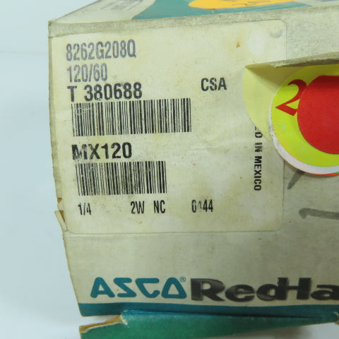 ASCO 8262G208Q MX120 1/4" NPT 2-Way Normally Closed Solenoid Valve 120VAC
