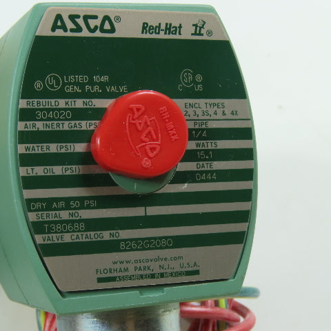 ASCO 8262G208Q MX120 1/4" NPT 2-Way Normally Closed Solenoid Valve 120VAC