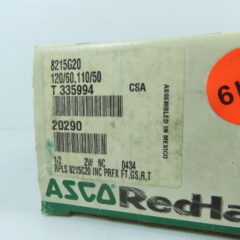 ASCO 8215G20 1/2" 2-Way Normally Closed Solenoid Valve 120/110VAC