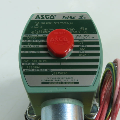 ASCO 8215G20 1/2" 2-Way Normally Closed Solenoid Valve 120/110VAC