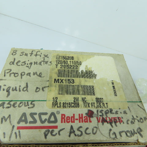 ASCO 8215G20B 1/2" 2-Way NC Solenoid Gas Shutoff Valve 120/110V