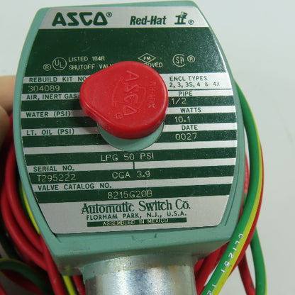 ASCO 8215G20B 1/2" 2-Way NC Solenoid Gas Shutoff Valve 120/110V