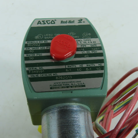 ASCO 8262G13 1/4" NPT 2-Way Normally Closed Solenoid Valve 120/60Hz 110/50Hz